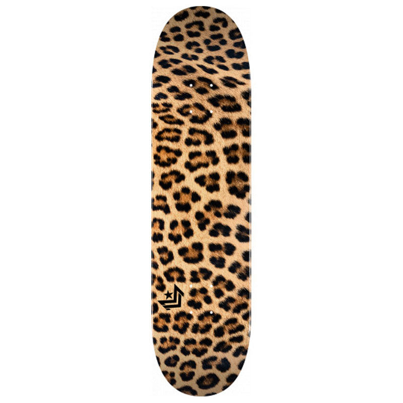 Tabla de skate 'Minilogo Leopard Fur 7.5', que presenta un audaz diseño de estampado de piel de leopardo. Con un ancho de 7.5 pulgadas, esta tabla es ideal para skaters que buscan un equilibrio entre estilo y rendimiento. 